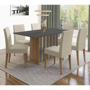Conjunto Sala de Jantar Retangular Mesa Amalia 160cm e 06 Cadeiras Josi Poliman Móveis
