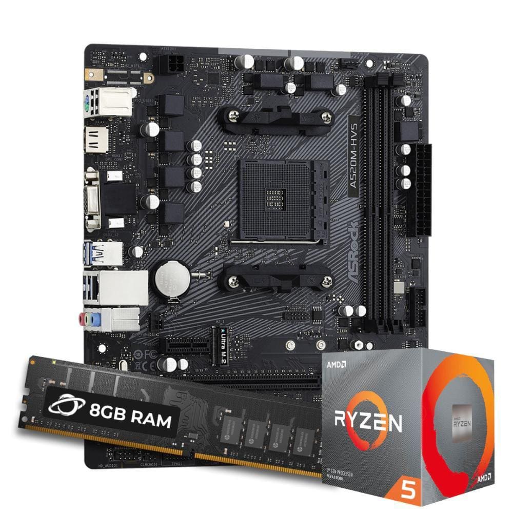 Kit Upgrade Processador AMD Ryzen™ 5 5500 + Placa Mãe ASrock A520M-HVS + Memória 8GB DDR4 (1x8GB)