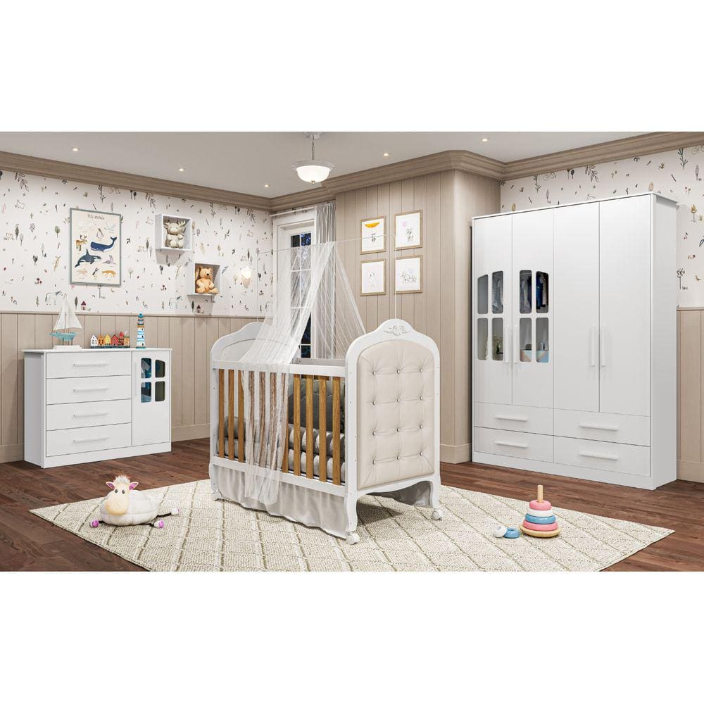 Quarto Completo Bebê Moveis Peroba Charlo Elo MDF 04 portas