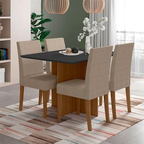 Conjunto Sala de Jantar Retangular Mesa Helo 120cm e 04 Cadeiras Josi Poliman Móveis