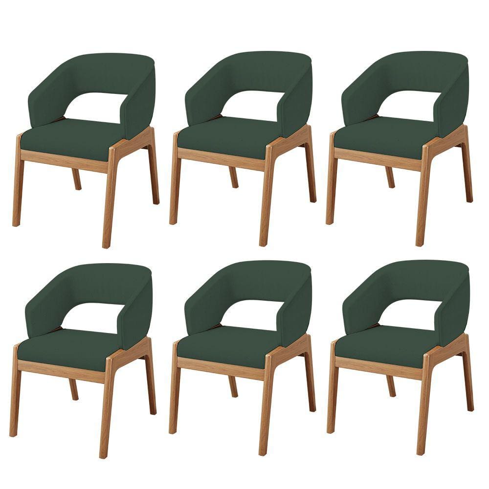 Kit 06 Cadeiras de Jantar e Estar Living Estofada Lince L02 Linho Verde Musgo - Lyam Decor