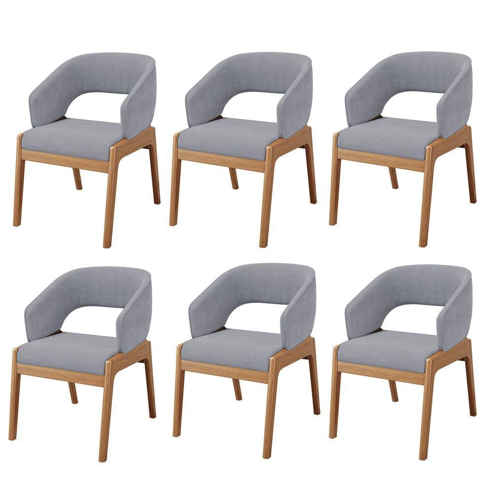 Kit 06 Cadeiras de Jantar e Estar Living Estofada Lince L02 Suede Cinza - Lyam Decor