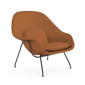 Poltrona Womb Chair Sem Puff Base Preta Sintético Caramelo Cor Amarelo