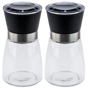 Kit 2 Moedores de Temperos 170ml Lyor em Vidro com Moinhos de Cerâmica e Tampas Pretas