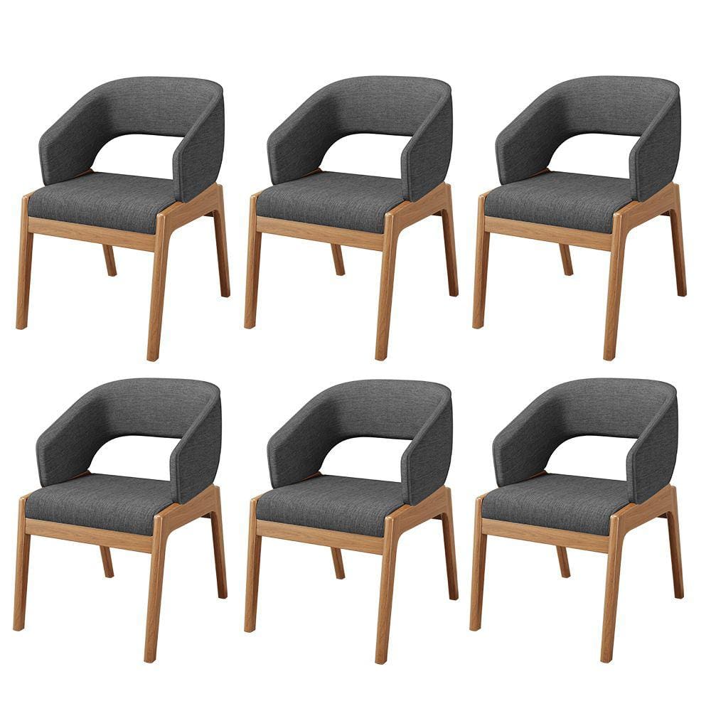 Kit 06 Cadeiras de Jantar e Estar Living Estofada Lince L02 Linho Cinza Escuro - Lyam Decor