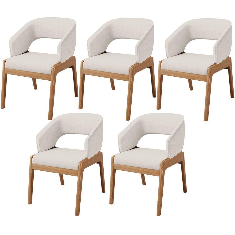 Kit 05 Cadeiras de Jantar e Estar Living Estofada Lince L02 Linho Cru - Lyam Decor