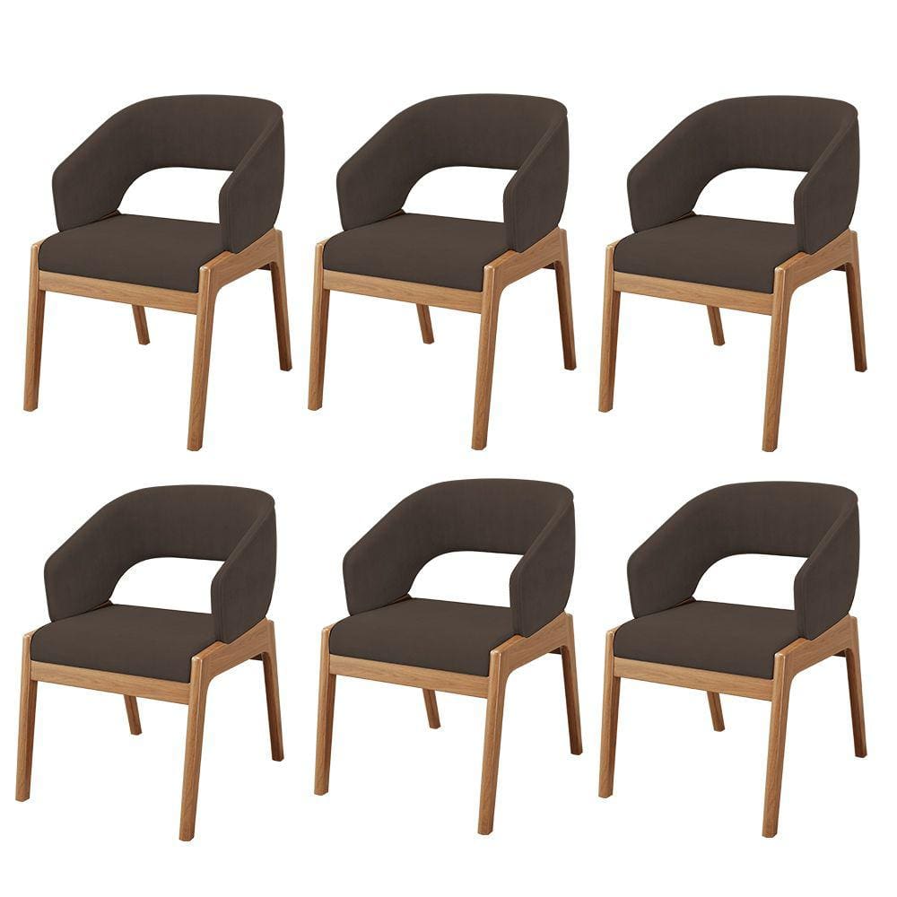 Kit 06 Cadeiras de Jantar e Estar Living Estofada Lince L02 Suede Marrom - Lyam Decor
