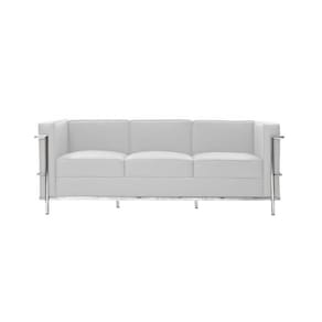 Sofa Le Corbusier 3 Lugares Inox Em Sintético Branco Cor Branco