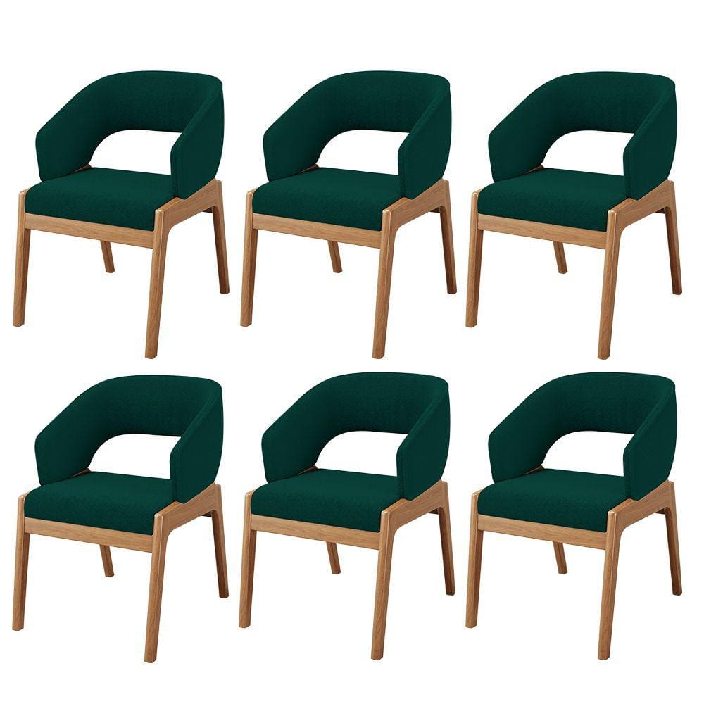 Kit 06 Cadeiras de Jantar e Estar Living Estofada Lince L02 Bouclê Verde - Lyam Decor