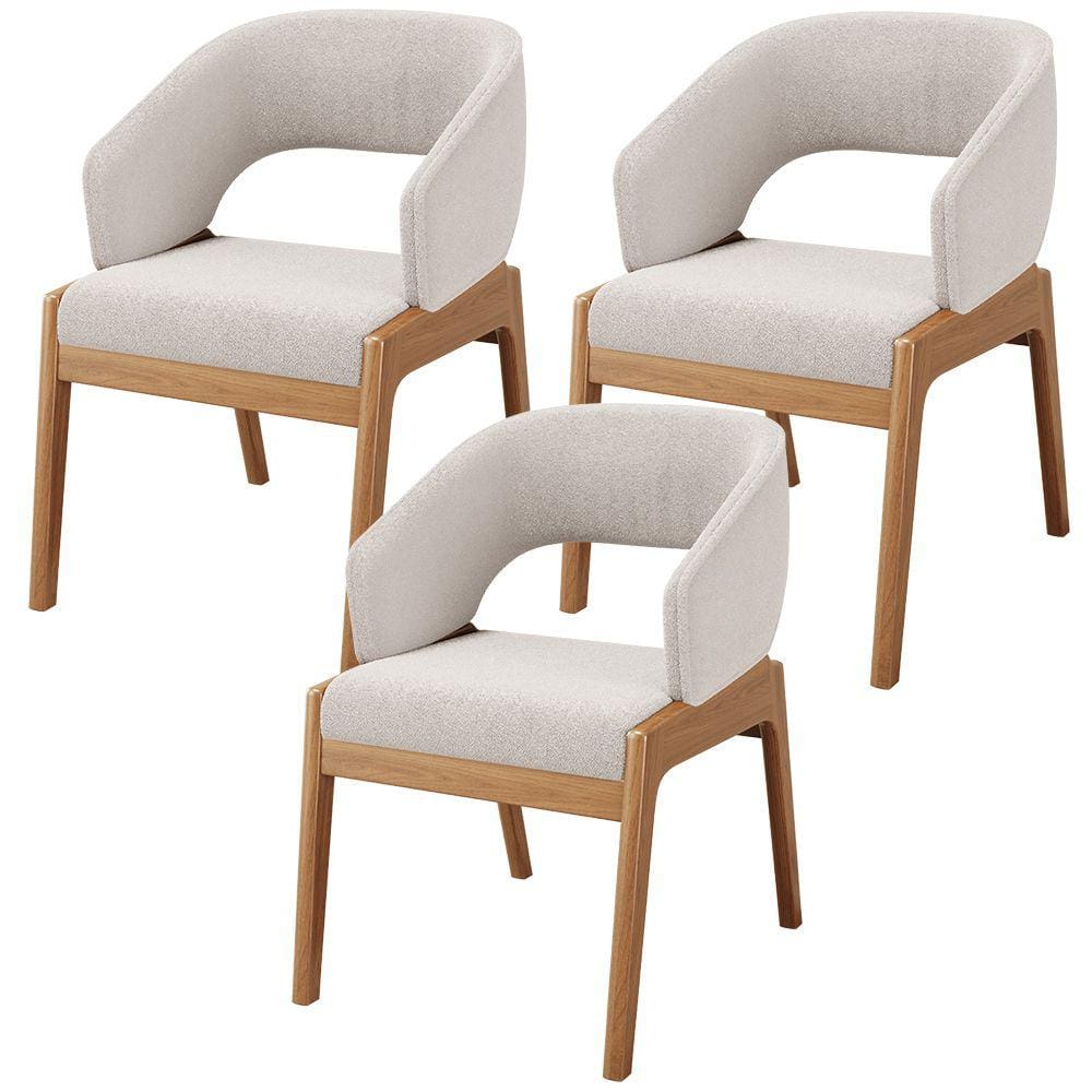 Kit 03 Cadeiras de Jantar e Estar Living Estofada Lince L02 Bouclê Cru - Lyam Decor