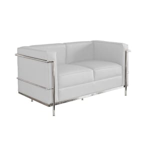 Sofa Le Corbusier De 2 Lugares Inox E Couro Natural Branco Cor Branco