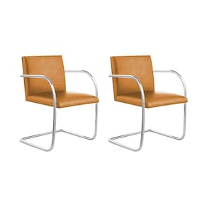 Kit 2 Cadeiras Brno Para Escritório Couro Sintético Caramelo Tubular Cromada Cor Bege