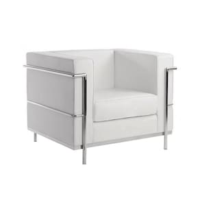 Poltrona Le Corbusier Cromado Em Sintético Branco Cor Branco