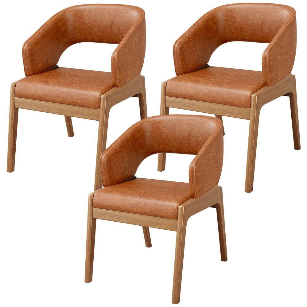 Kit 03 Cadeiras de Jantar e Estar Living Estofada Lince L02 Couríssimo Camel - Lyam Decor