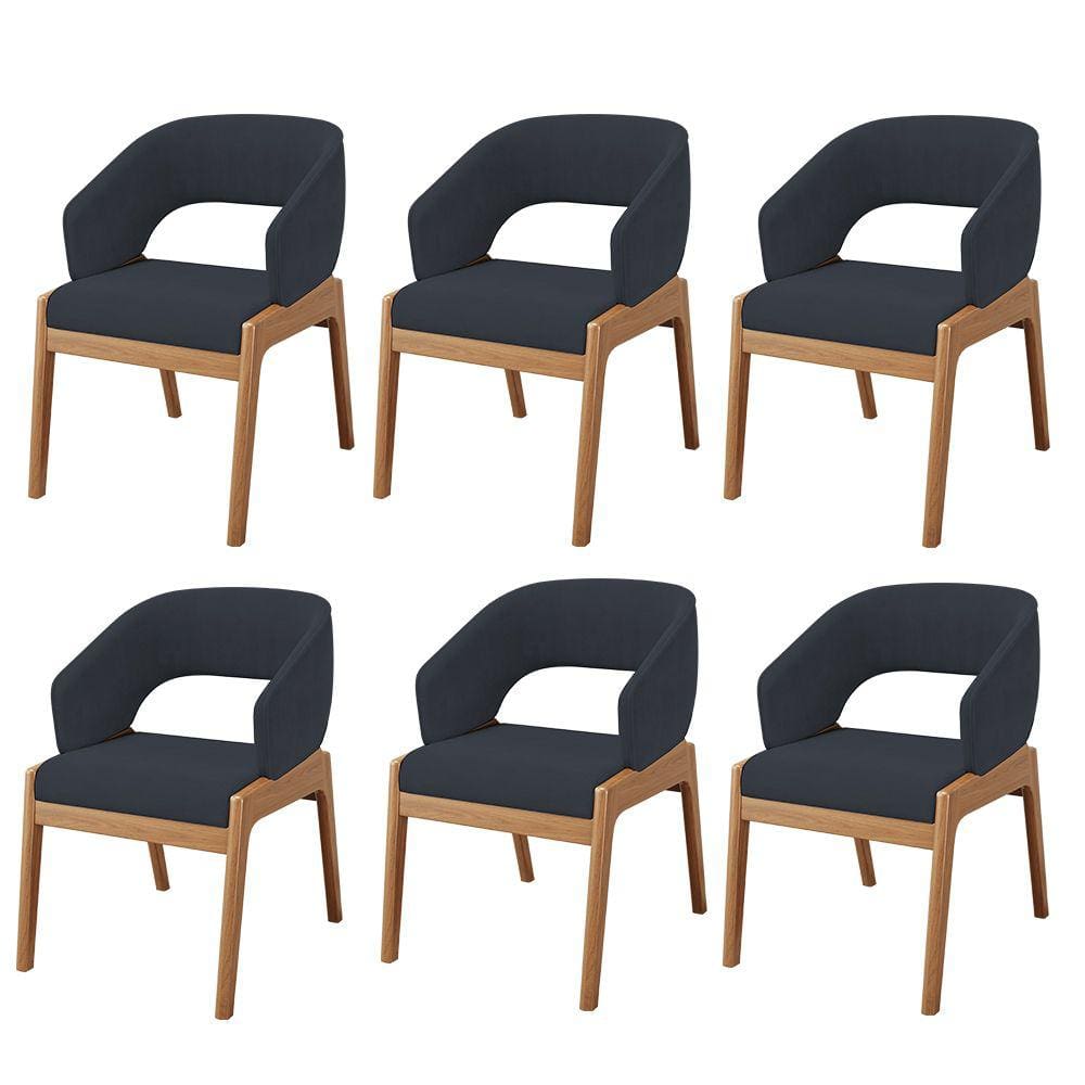 Kit 06 Cadeiras de Jantar e Estar Living Estofada Lince L02 Suede Preto - Lyam Decor