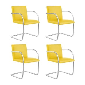 Kit 4 Cadeiras Brno Para Escritório Couro Sintético Amarelo Tubular Cromada Cor Amarelo