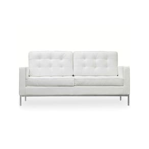 Sofá Fixo Florence Knoll 2 Lugares Inox Em Couro Natural Branco Cor Branco
