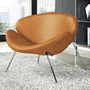 Poltrona Trevo Couro Natural Caramelo Base Inox Cor Bege