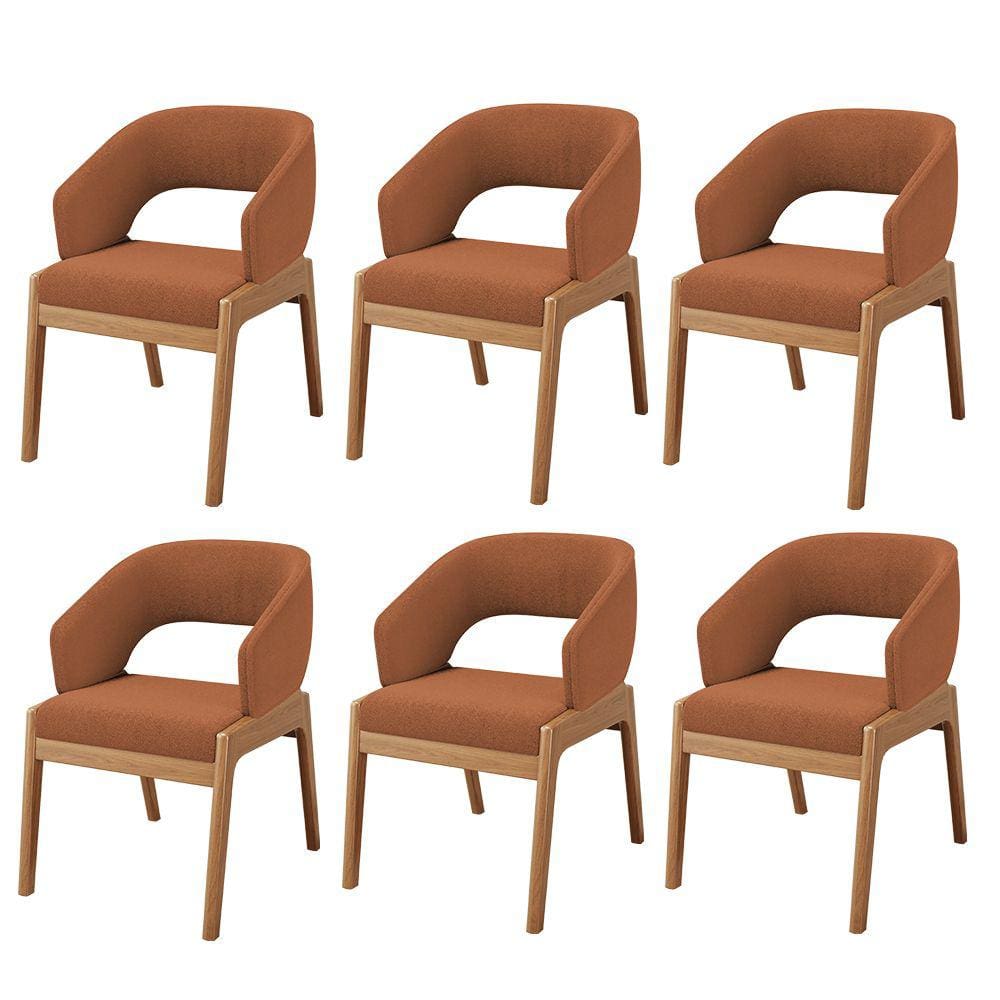 Kit 06 Cadeiras de Jantar e Estar Living Estofada Lince L02 Bouclê Terracota - Lyam Decor