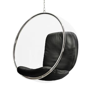 Poltrona Bubble Chair Acrilico Com Estofado Couro Natural Preto Cor Preto