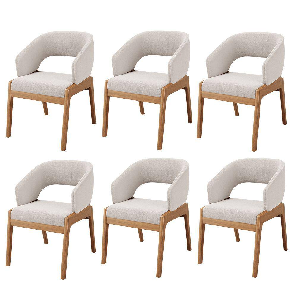 Kit 06 Cadeiras de Jantar e Estar Living Estofada Lince L02 Bouclê Cru - Lyam Decor