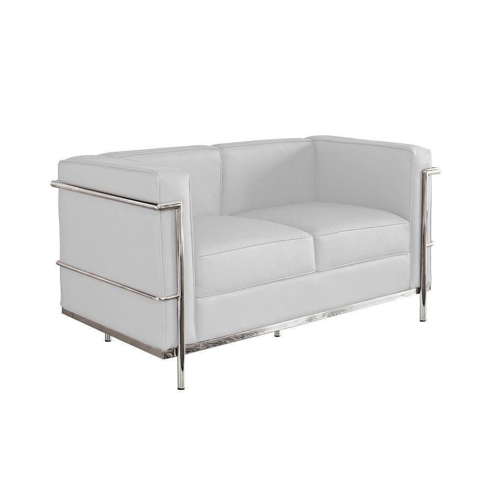 Sofa Le Corbusier De 2 Lugares Inox Sintético Branco Cor Branco