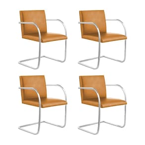 Kit 4 Cadeiras Brno Para Escritório Couro Sintético Caramelo Tubular Cromada Cor Bege