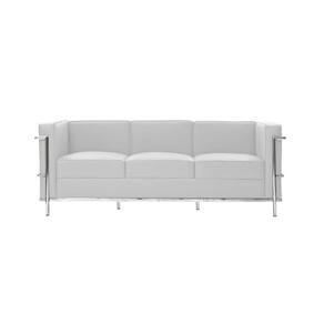 Sofa Le Corbusier 3 Lugares Inox Em Couro Natural Branco Cor Branco