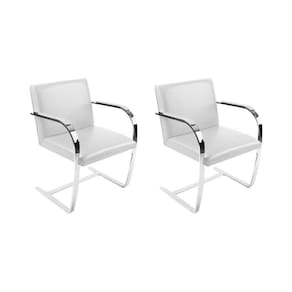 Kit 2 Cadeiras Brno Escritório Couro Sintético Branco Barra Chata Cromada Cor Branco