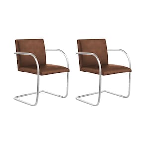 Kit 2 Cadeiras Brno Couro Natural Marrom Tubular Cromada Cor Marrom