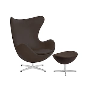 Poltrona Egg Com Puff Base Alumínio Em Sintético Marrom Cor Marrom