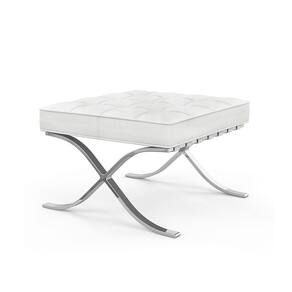 Puff Barcelona Cromado Em Couro Natural Branco Cor Branco