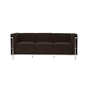 Sofa Le Corbusier 3 Lugares Inox Em Couro Natural Marrom Cor Marrom