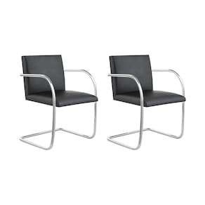 Kit 2 Cadeiras Brno Para Escritório Couro Sintético Preto Tubular Cromada Cor Preto