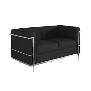 Sofa Le Corbusier De 2 Lugares Inox E Couro Natural Preto Cor Preto