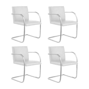 Kit 4 Cadeiras Brno Para Escritório Couro Sintético Branco Tubular Cromada Cor Branco
