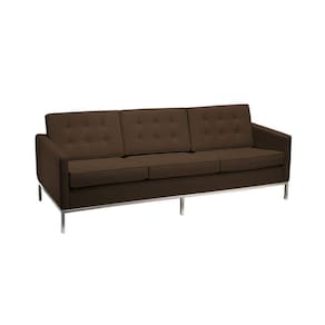 Sofá Fixo Florence Knoll 3 Lugares Cromado Em Couro Natural Marrom Cor Marrom