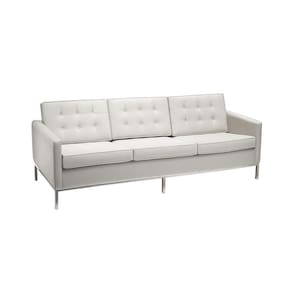Sofá Fixo Florence Knoll 3 Lugares Inox Em Couro Natural Branco Cor Branco