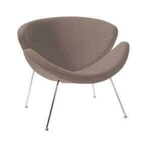 Poltrona Design Trevo Linho Bege Base Cromada Cor Bege
