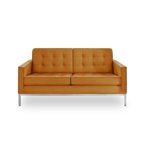 Sofá Florence Knoll 2 Lugares Inox Em Couro Natural Caramelo Cor Amarelo