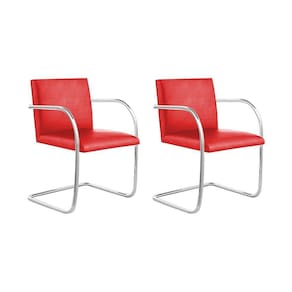 Kit 2 Cadeiras Brno Para Escritório Couro Sintético Vermelho Tubular Cromada Cor Vermelho