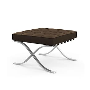 Puff Barcelona Inox Em Couro Natural Marrom Cor Marrom