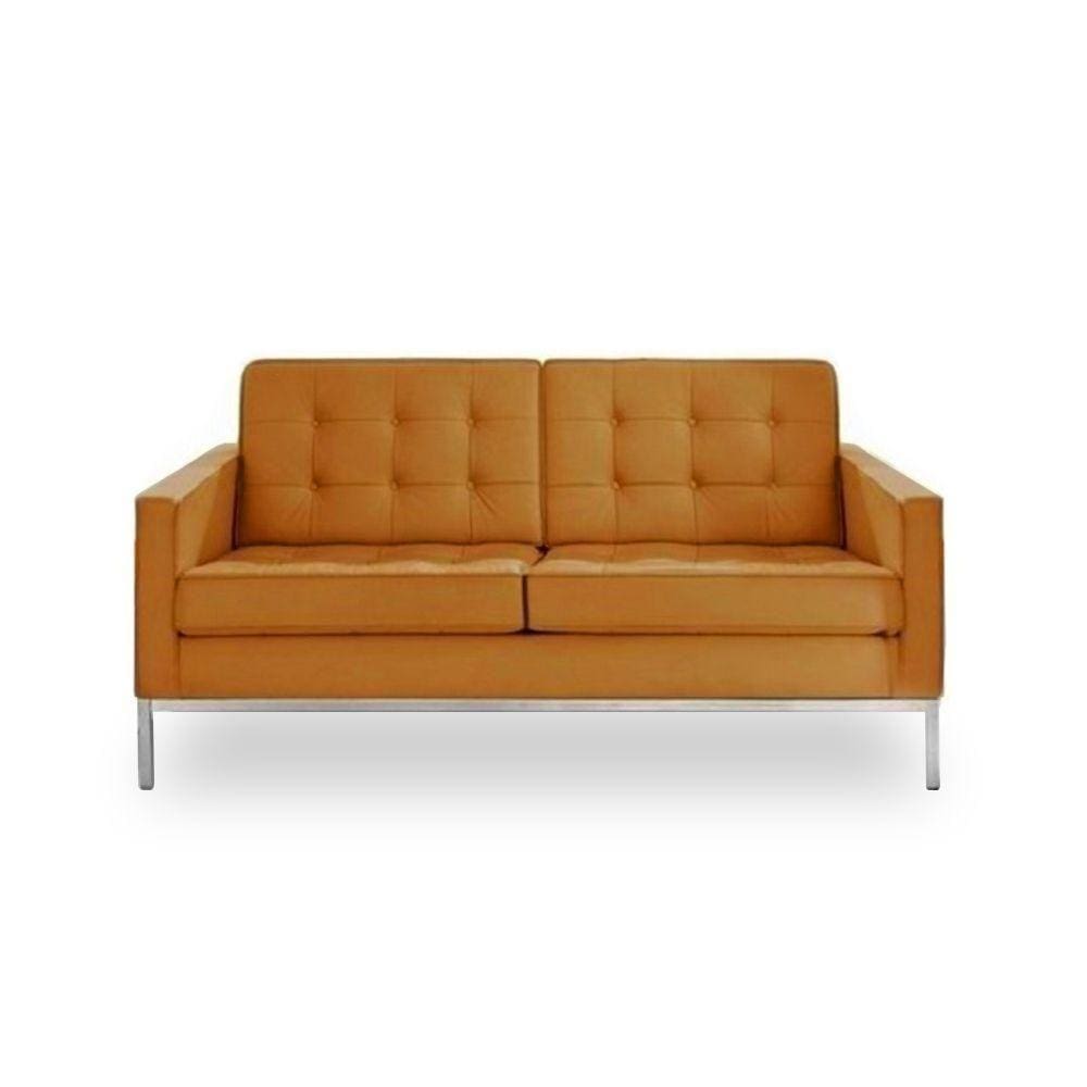 Sofá Fixo Florence Knoll 2 Lugares Inox Em Sintético Caramelo Cor Amarelo