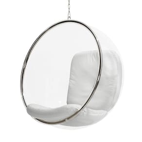 Poltrona Bubble Chair Acrilico Com Estofado Couro Natural Branco Cor Branco