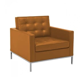 Poltrona Florence Knoll Cromado Em Sintético Caramelo Cor Amarelo