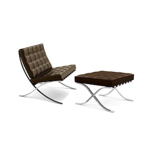 Poltrona Premium Barcelona Com Puff Base Inox Marrom Cor Marrom