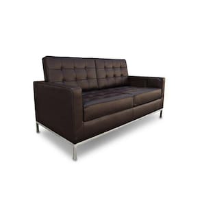 Sofá Fixo Florence Knoll 2 Lugares Inox Em Sintético Marrom Cor Marrom