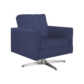 Poltrona Fk Giratória Linho Azul Base Alumínio Cor Azul