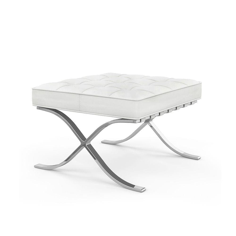 Puff Barcelona Inox Em Couro Natural Branco Cor Branco