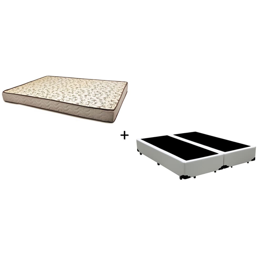 Cama Box Casal Bipartido Tecido Sintético Branco Com Colchão Flórida Bello Box - 100% Espuma - D26 Cinza